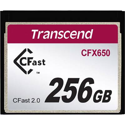 Transcend CFast 2.0 CFX650 memory card with 256 GB capacity.