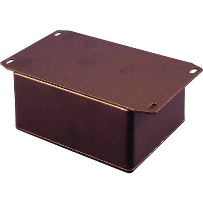 A rectangular, brown metal box with bevelled edges and mounting holes at the corners.