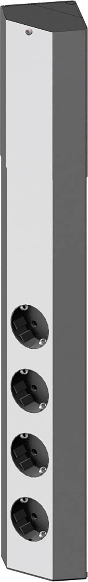 A vertical power column with four sockets arranged in a vertical line, suitable for electrical power supply in indoor areas.