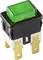 Large green rocker switch with two metal terminals on the underside; suitable for controlling electrical devices.