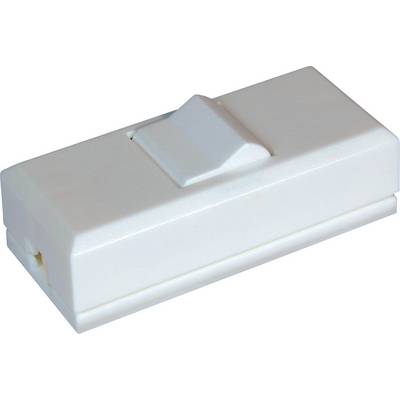 A white toggle switch mounted on a rectangular base, commonly used for controlling lighting or electrical appliances.