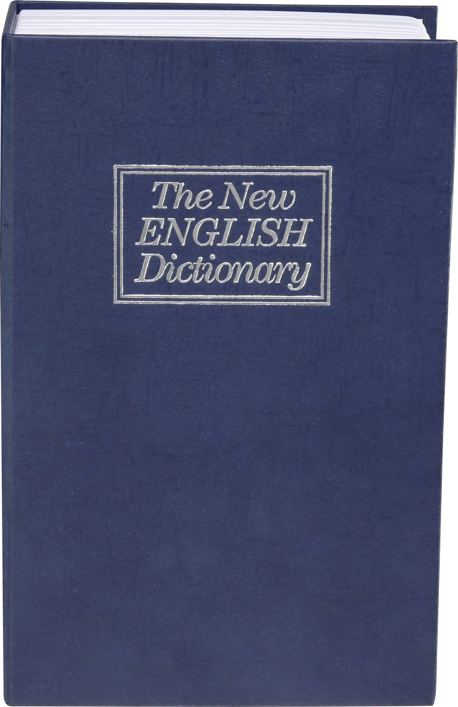A blue book with the title 'The New English Dictionary' on its cover.