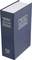 A blue, rectangular safe in the shape of a book with the inscription 'The New ENGLISH Dictionary'.