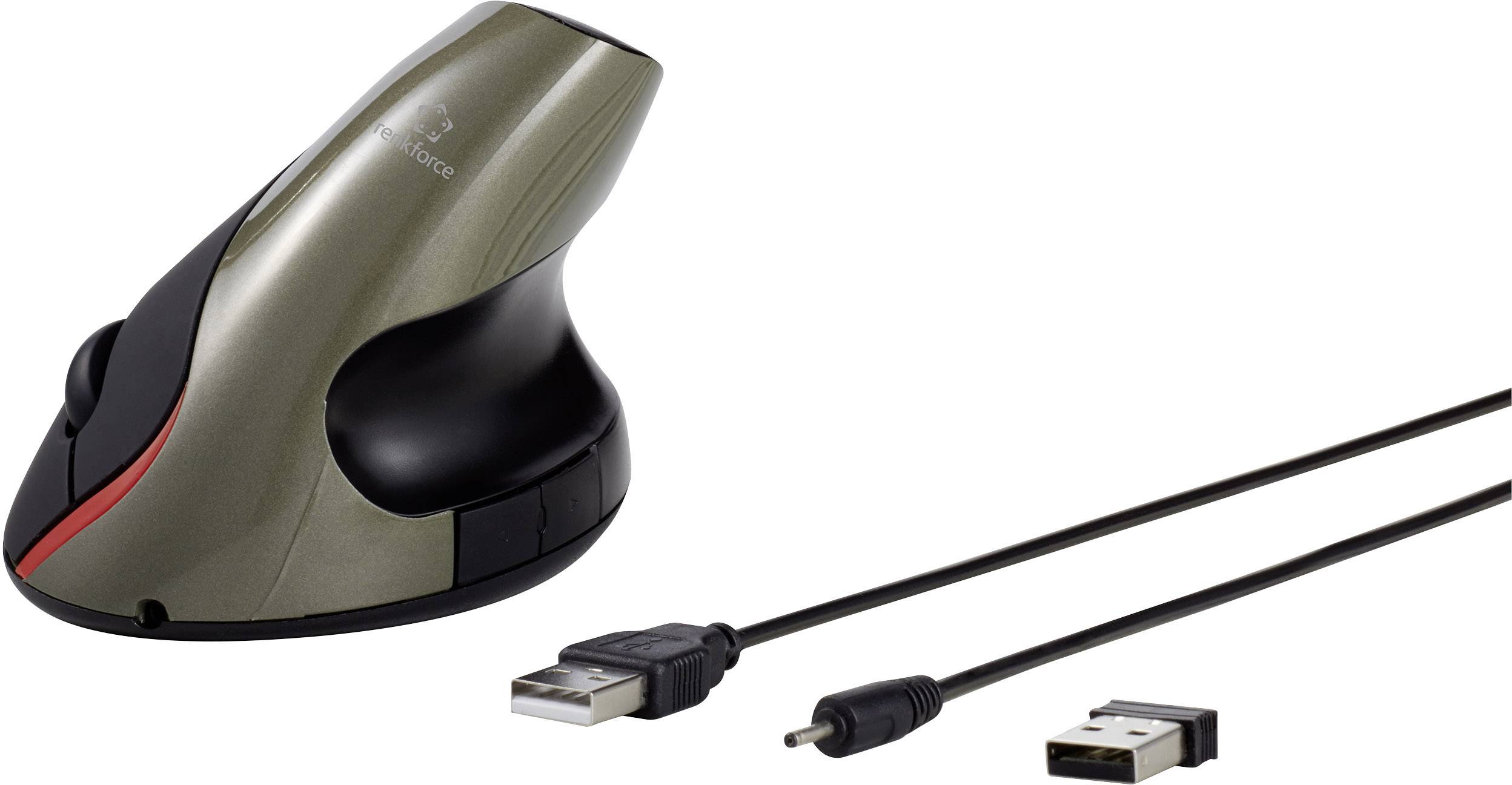 Renkforce RF-439 Ergonomic mouse Radio Optical Black, Dark green 5 Buttons 1200 dpi Ergonomic, Rechargeable-1