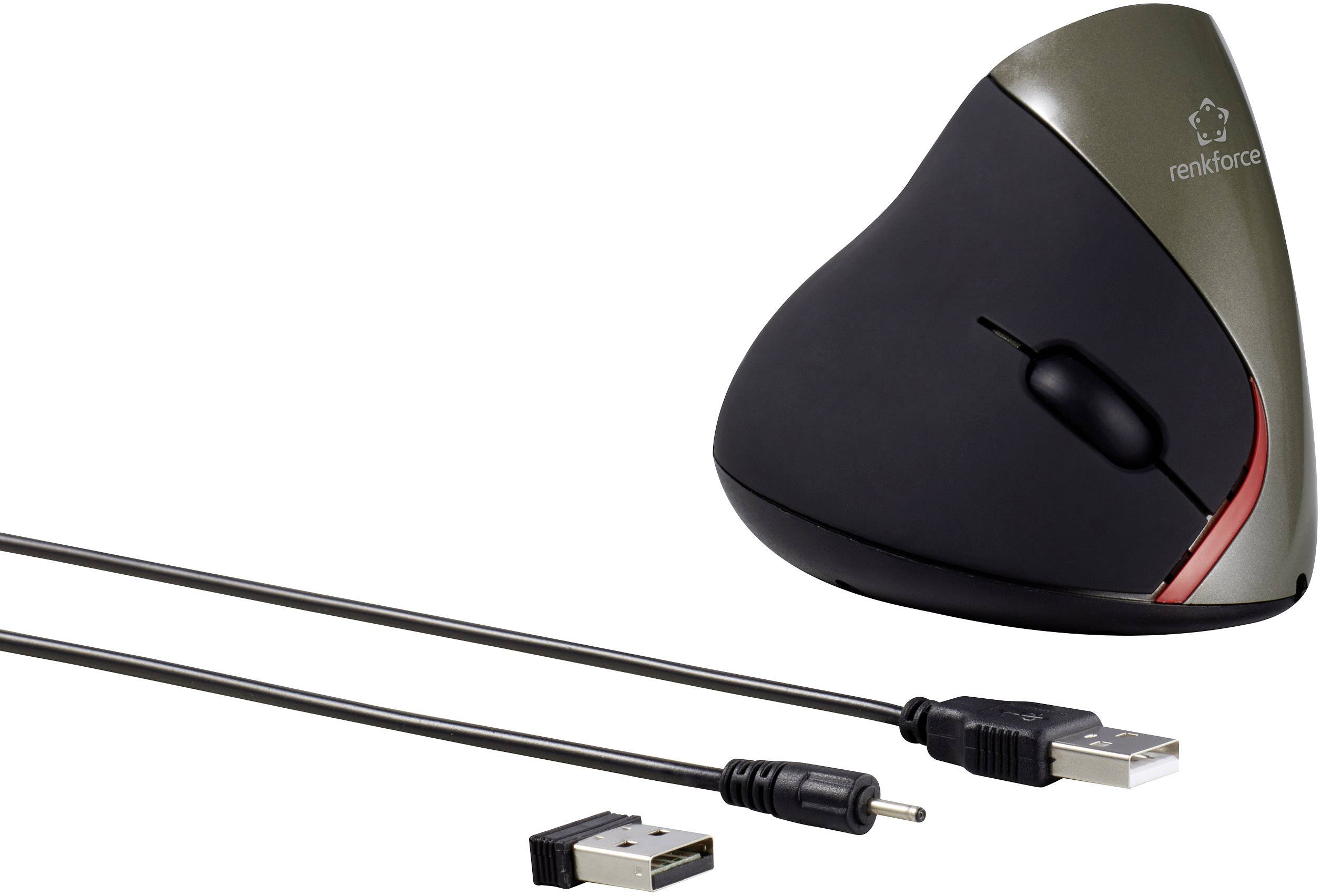 Renkforce RF-439 Ergonomic mouse Radio Optical Black, Dark green 5 Buttons 1200 dpi Ergonomic, Rechargeable-2