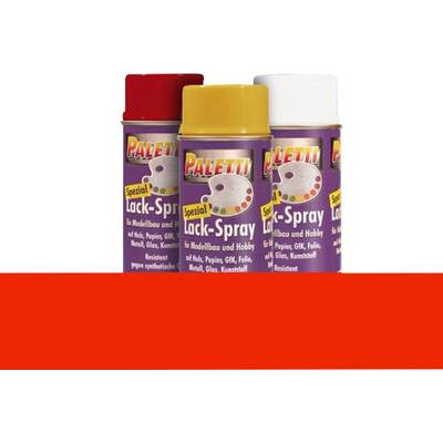 'Three spray cans of Paletti Lacquer Spray in Red, Yellow and White, suitable for wood, paper, GRP, film, metal, glass and plastic.'