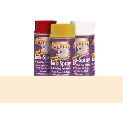 Three spray paint cans in red, yellow and white. Label reads: 'Paletti Special Lacquer Spray'. Suitable for wood, paper, glass and plastic.