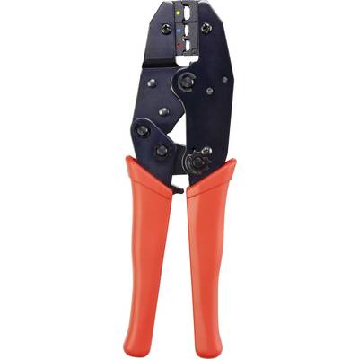 A red hand pliers with a black head, often used for crimping and wire work, demonstrates its function during cable processing.