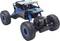 Remote-controlled car with large tyres and blue-black design, ideal for off-road driving. Robust and suitable for uneven terrain.