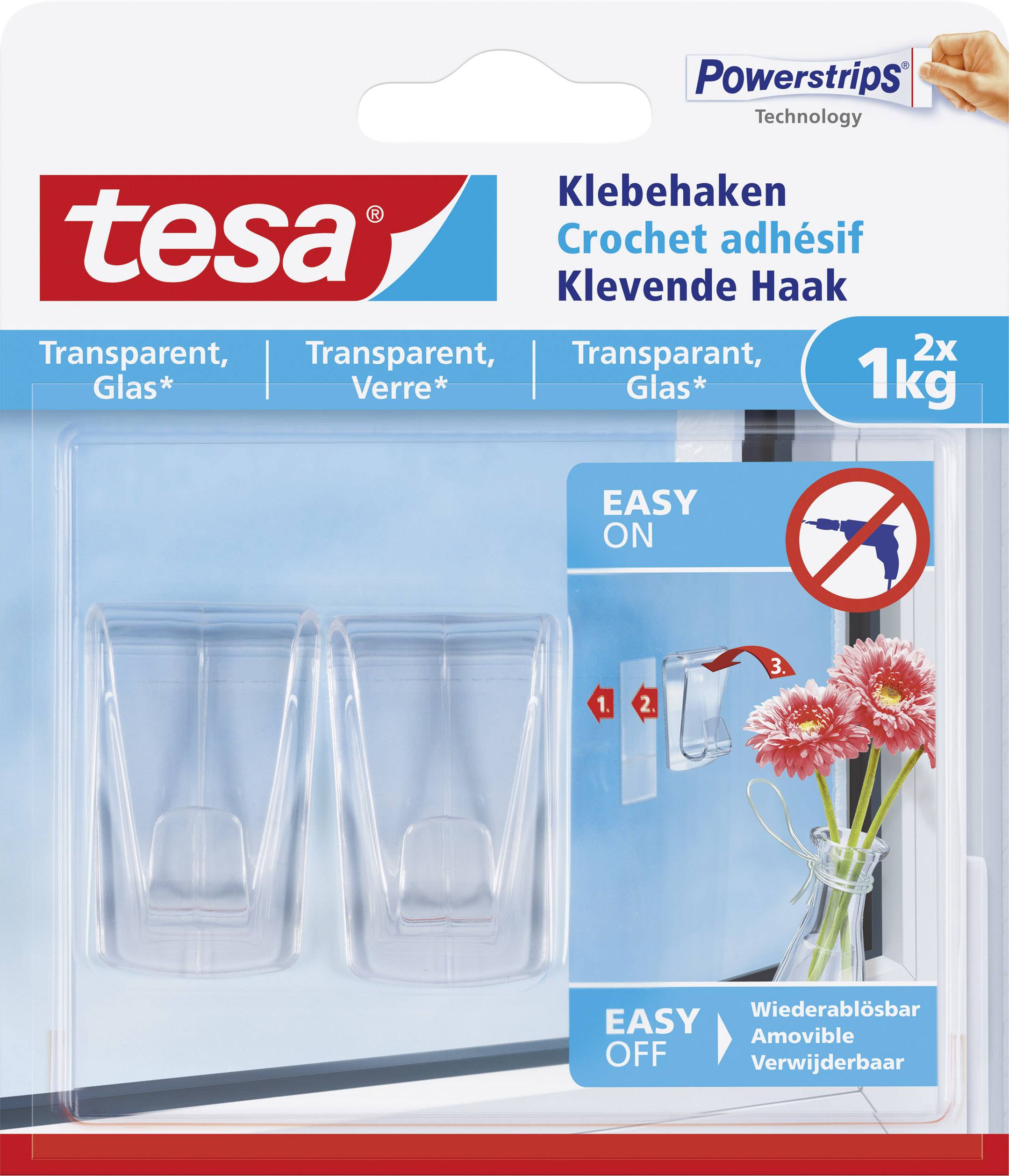 tesa Large adhesive hooks Transparent Content: 2 pc(s)
