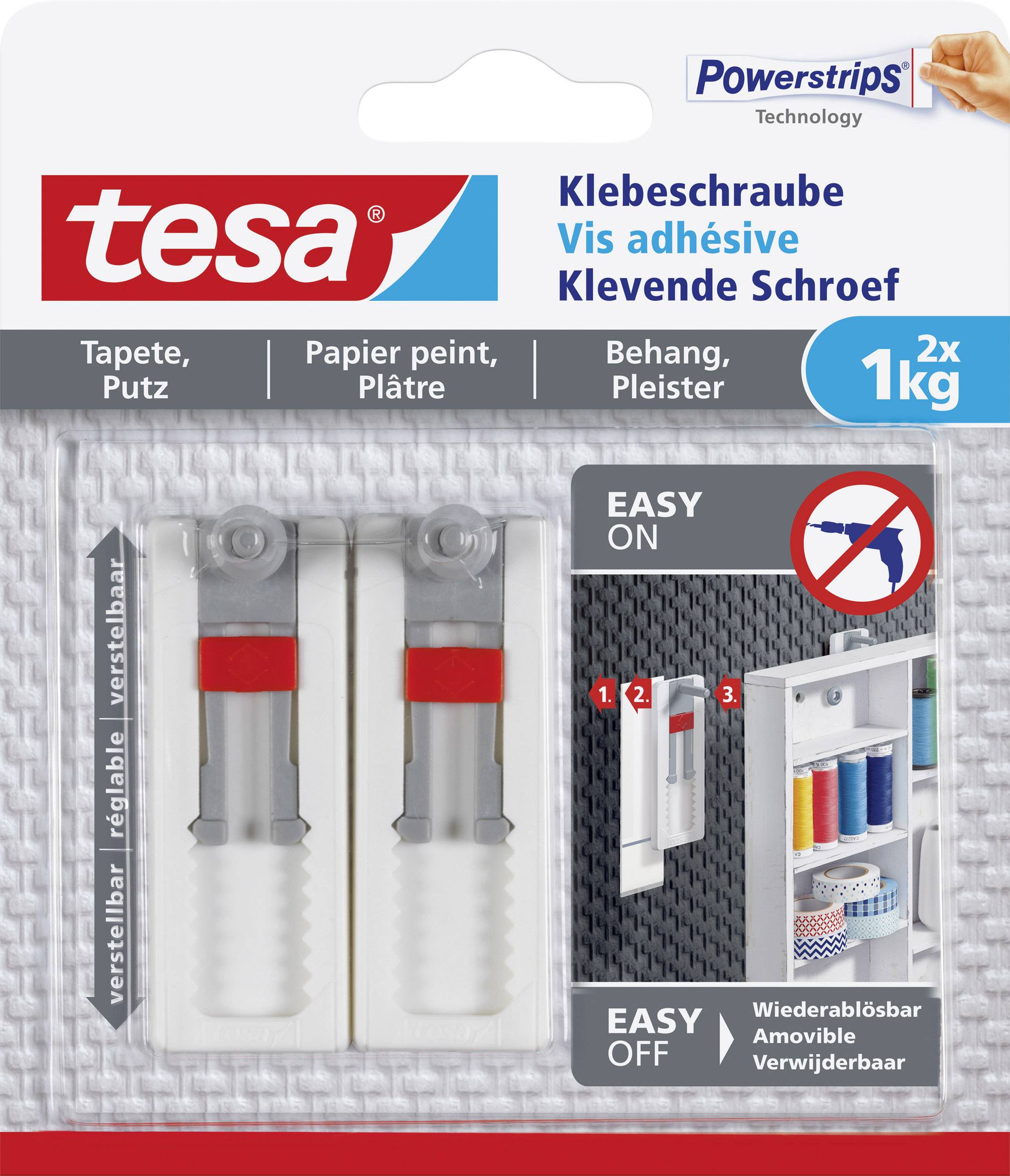 tesa 77775 Adjustable adhesive screw White Content: 2 pc(s)