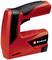 A red hand stapler by Einhell, with a black handle and logo on the side, suitable for DIY projects.
