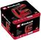 A red Einhell cordless staple gun in a black packaging with product labels and technical details in white and red.