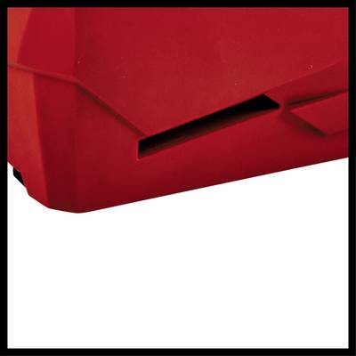 Red, angular object with a slit-like detail on its surface.