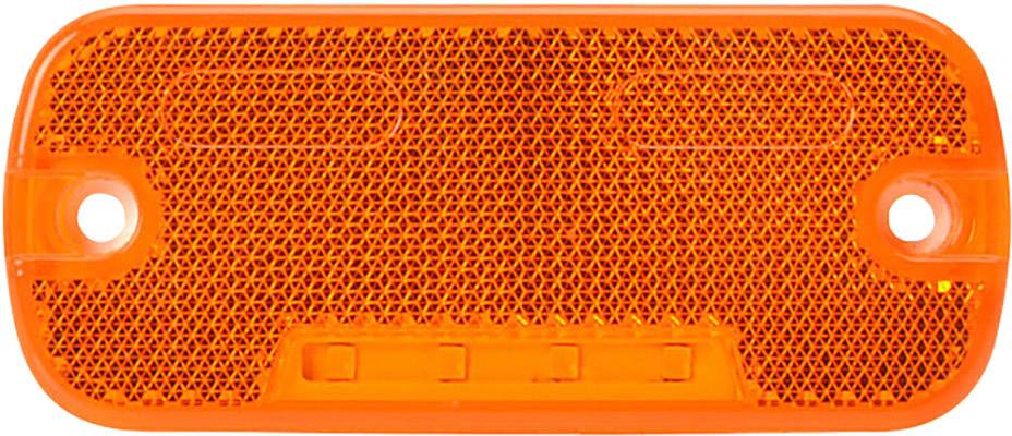 A rectangular, orange reflector with a honeycomb pattern and two screw holes on the left and right for mounting.