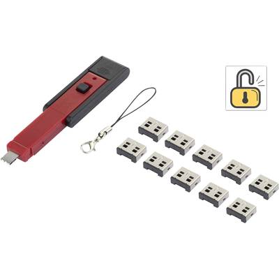Renkforce RF-4463016 USB port lock 10-piece set incl. 1 key Black, Red  rf-USBBlocker-01