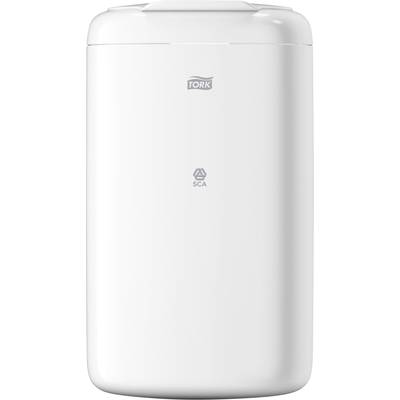 White paper towel dispenser with rounded edges, brand logo at the top. Suitable for wall mounting in toilets or washrooms.