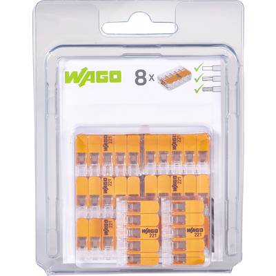 WAGO  221 Connector clip flexible: 0.14-4 mm² fixed: 0.2-4 mm² Number of pins (num): 5 8 pc(s) Transparent, Orange 