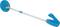 Blue and white metal detector with an ergonomic handle and adjustable shaft, suitable for searching for metal objects in the ground.