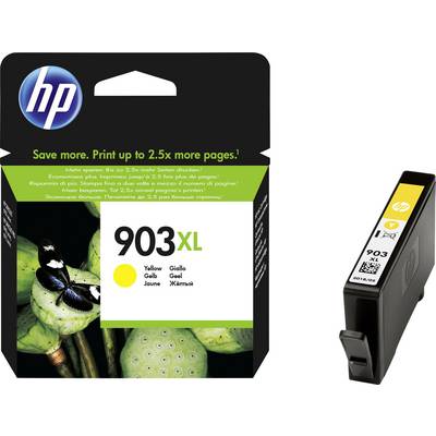 'HP 903XL Yellow Ink Cartridge, packaging displays lotus flowers with a butterfly, note: up to 2.5 times more pages with XL size.'