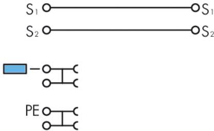 Diagram shows two electrical circuits: 'S1' and 'S2' with connections. A symbol represents a connection component.