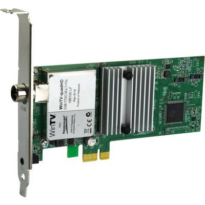 A TV tuner card with a metal mounting bracket and heatsink on a green circuit board, suitable for installation in computer cases.