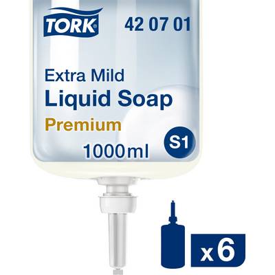 Tork Liquid Soap Refill, Extra Mild, 1000 ml, Premium Quality, Pack of 6, Product Number 42 07 01.