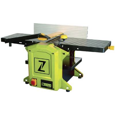 Electric planing machine in green with a black worktop and yellow control elements, suitable for woodworking.
