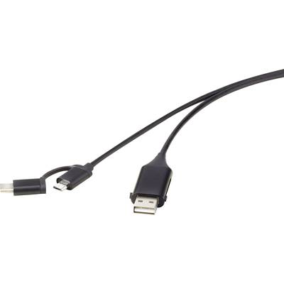Renkforce USB cable USB 2.0 USB-A plug, USB-C® plug, USB Micro-B plug 1.00 m Black incl. OTG function, gold plated conne