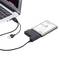 External laptop with connected adapter and external hard drive. A USB cable connects the hard drive to the adapter.