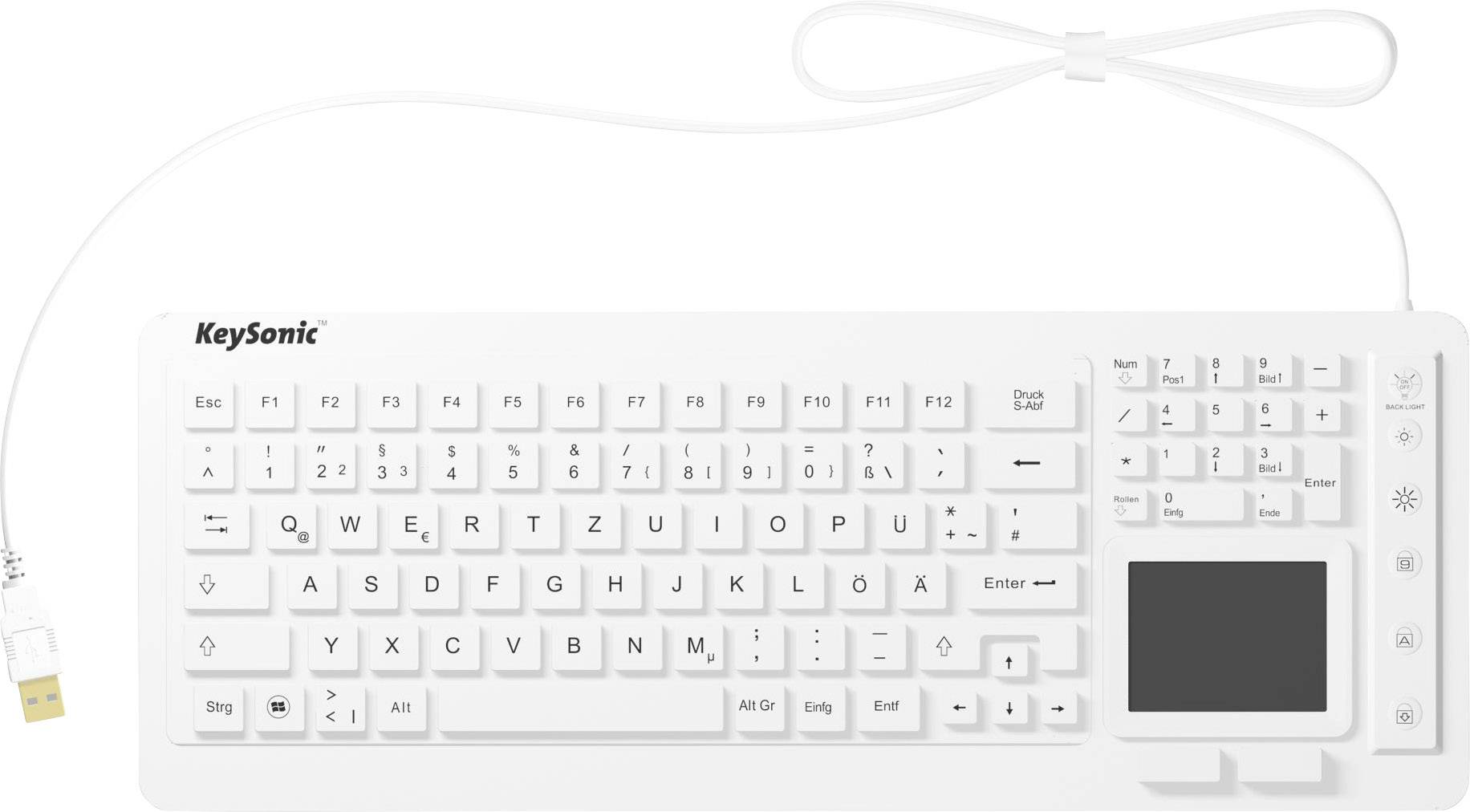 Keysonic KSK-6231 INEL (DE) USB Keyboard German, QWERTZ White Silicone cover, Water-proof (IPX7), Backlit, Built-in touc-0