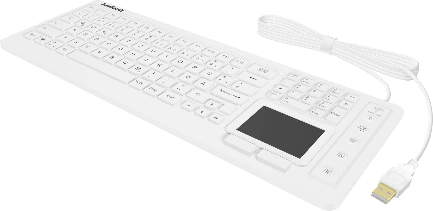 Keysonic KSK-6231 INEL (DE) USB Keyboard German, QWERTZ White Silicone cover, Water-proof (IPX7), Backlit, Built-in touc-1