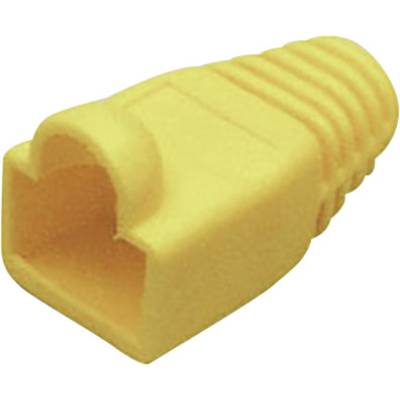 Yellow plastic cover for RJ-45 plugs, designed to protect and provide strain relief for network cables.