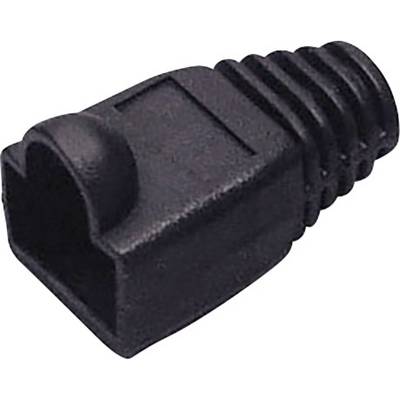 Black plastic RJ45 dust cap that protects the plug contact and increases the cable's lifespan.
