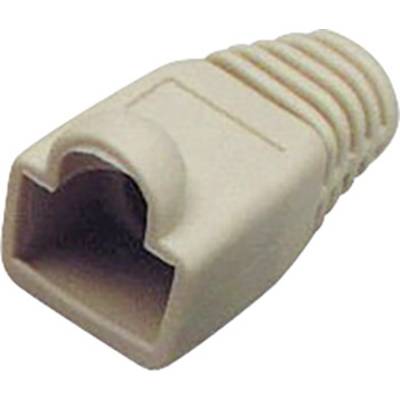A beige plastic RJ45 connector cover, shaped to provide strain relief and protect the connection point of a network cable.