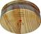 A smoke detector with a wood-effect finish, featuring a red light and a button in the centre.