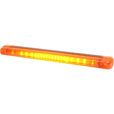 Orange LED light, rectangular, horizontally aligned, emitting strong light. Suitable for safety or warning purposes.