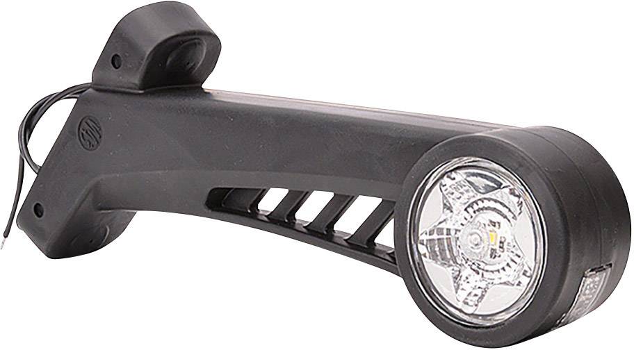 Black LED vehicle side marker light arm with transparent light cover. Cable protrudes from the rear side.