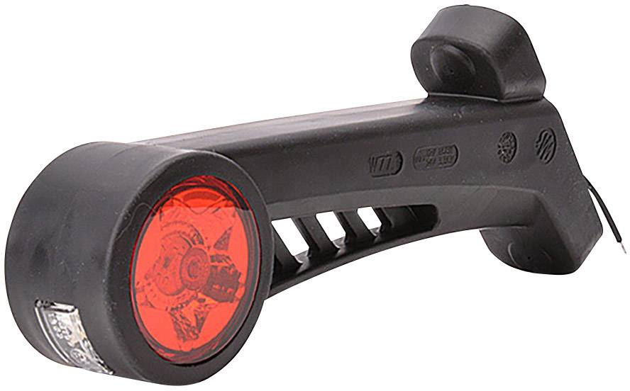 Black bicycle rear light with red reflector and side slots for mounting on the pannier rack.