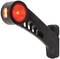 A red glowing rear light on a black arm, suggested for use on vehicles or bicycles.