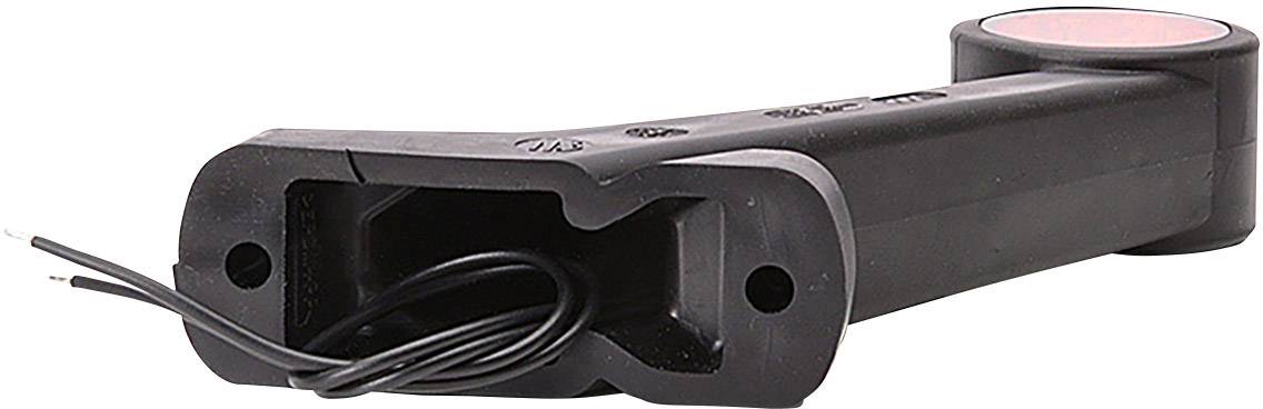 A black electric device, presumably a sensor housing, with exposed wires at the end, on a white background.