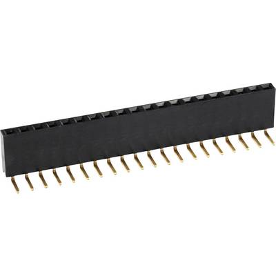 Black connector with 20 gold-plated pins, commonly used in electronics for connecting circuit boards.