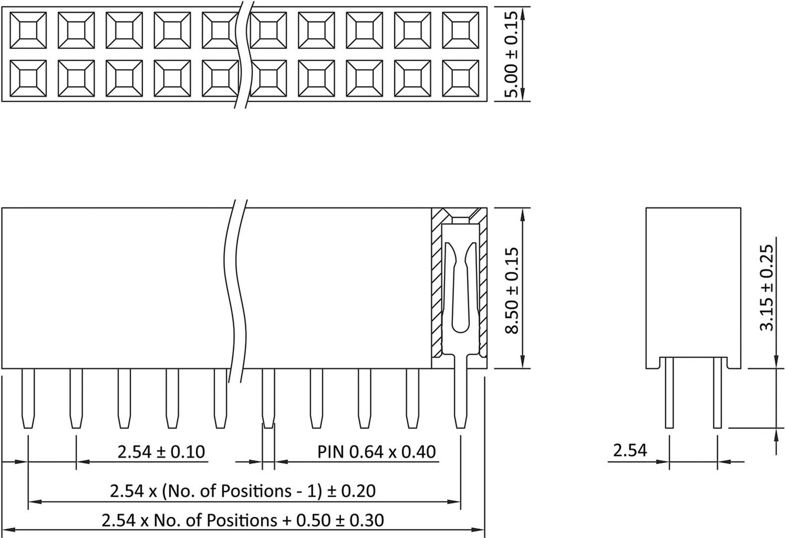 Technical drawing of an electronic connector with dimensions: total length 8.50 mm, width 8.00 mm, pin spacing 2.54 mm.