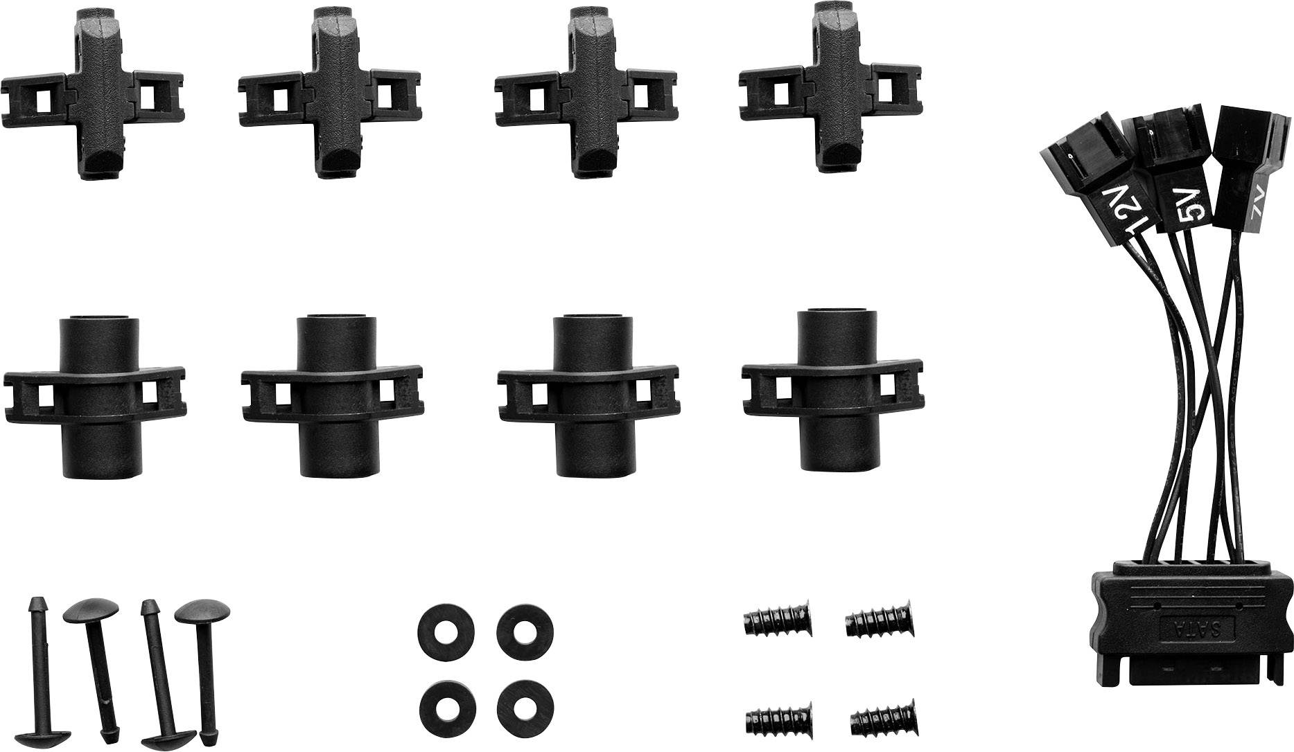 Cable and connector set with holders and screws in various sizes, designed for PC component assembly.