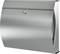 Metal letterbox with curved design, silver colour, with lock centrally positioned at the top.