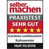'Do It Yourself' logo with 5 yellow stars, rating 'Practical Test Very Good' for Gardena combisystem Collector, Issue 10/2016.