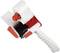 Tape dispenser, white with red accents, lying on its side. Suitable for sealing boxes and parcels.