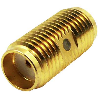 A golden coaxial F-connector with threading, used for connecting cables in communication systems.