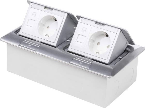 LEDmaxx 105627 2x Floor socket incl. CAT5 socket, Child safety Aluminium