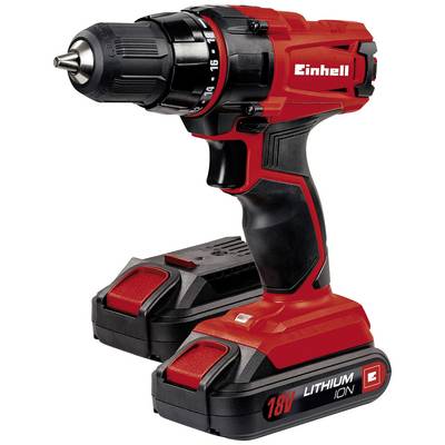 Cordless Drill in Red and Black with Two Lithium-Ion Batteries, 18V. Suitable for DIY Projects.
